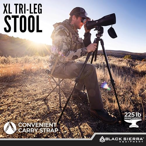 Black Sierra Folding Hunting Stool w/Shoulder Strap Supports 225 lbs, Lightweight Collapsible Tripod Seat, Foldable Steel Frame Chair Perfect for Hunting Blind, Fishing, Hiking, Travel - color: Tan