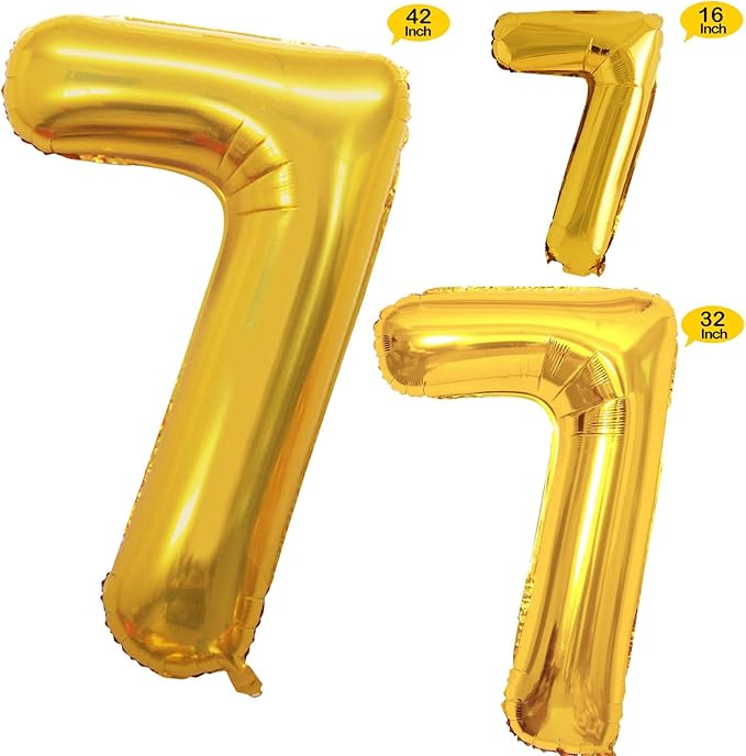 GOER Gold Foil Balloons Number 7,Huge Number Balloons for 7th Birthday Party Supplies Anniversary Decorations(3 pcs,42 inch,32 inch,16inch)