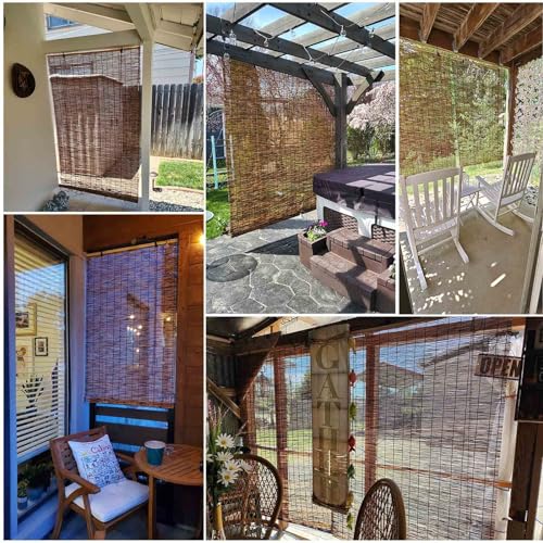 Patio Shades Roll Up Outdoor, Bamboo Blinds for Outdoor Patio, Thernal Insulated Shading Reed Blinds, Blackout Bamboo Shade, Privacy Screen, 24″ 30″ 34″ 36″ 39″ 43″ 48″ 51″ 55″ 70″ Width - size: 34"W x 71"H