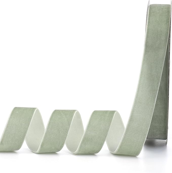 Dusty Green Velvet Ribbon,1" W x 20Yd Single Face,Great for Gift Wrapping,Hair Bows,Handmade Craft and Christmas,Wedding Decoration (1" Dusty Green)