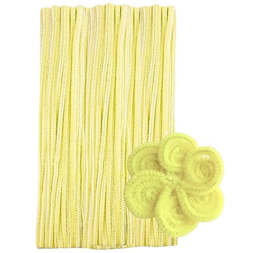 100 Pieces Pipe Cleaners Chenille Stem, Pastel Candy Color Pipe Cleaners Set for Pipe Cleaners DIY Arts Crafts Decorations, Chenille Stems Pipe Cleaners (Yellow)
