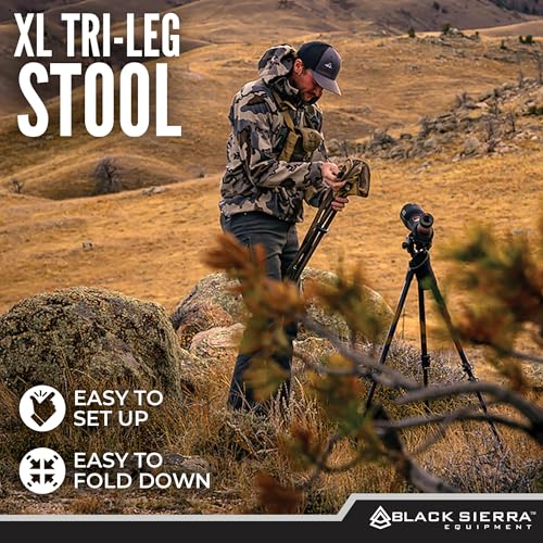 Black Sierra Folding Hunting Stool w/Shoulder Strap Supports 225 lbs, Lightweight Collapsible Tripod Seat, Foldable Steel Frame Chair Perfect for Hunting Blind, Fishing, Hiking, Travel - color: Tan