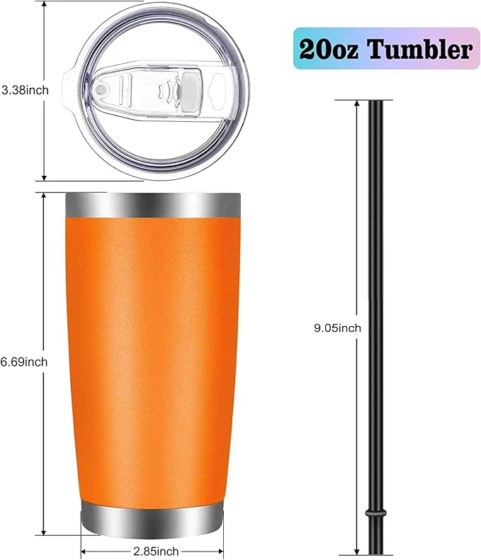 VEGOND 20oz Tumbler with Lid and Straw Stainless Steel Tumbler Cup Bulk Vacuum Insulated Double Wall Travel Coffee Mug Powder Coated Coffee Cup(Orange 12 Pack)
