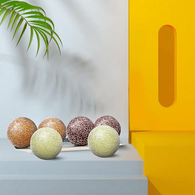 3 PCS 3.35inch Glass Mosaic Sphere Balls Mix Color Table Bowls Vases Centerpieces Set Christmas Party Living Room Thanksgiving Wedding Festival Decorative Orbs