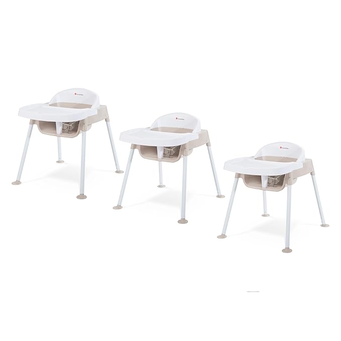 Foundations Secure Sitter Feeding Chairs 3-Pack, No-Tip Feet, 3-Point Adjustable Harness, Removable Tray, Stackable Feeding Chairs (13 inch)