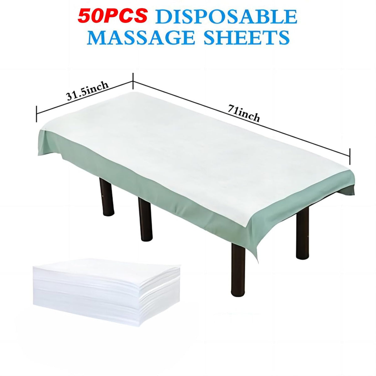 50Pcs Disposable Massage Table Sheets 31.5" x 71" Non-Woven Fabric Bed Covers for Ultimate Hygiene and Comfort in Massage, Tattoo, and Spa Treatments, Breathable and Durable Sheets(White)