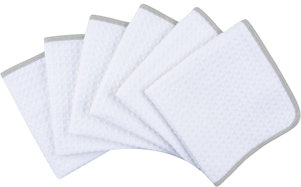 KinHwa Microfiber Dish Cloths Thick Waffle Weave Kitchen Dish Rags Ultra Absorbent Dishcloths 12inch x 12inch 6 Pack - White