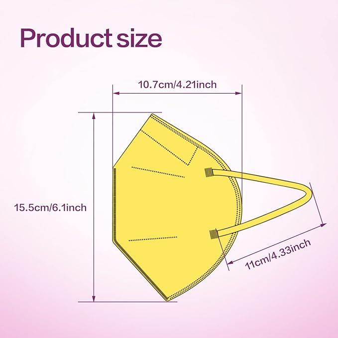 Miuphro KN95 Face Mask, 5-Layer Design Cup Dust Safety KN95 Masks 25 Pack, Yellow