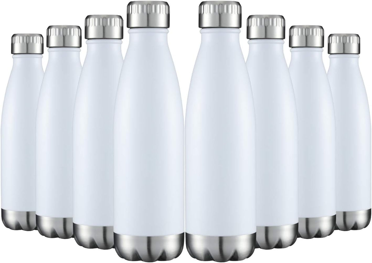 HASLE OUTFITTERS 17oz Stainless Steel Water Bottles Bulk, Vacuum Insulated Water Bottles Double Walled Powder Coated Reusable Metal Sports Water Bottles Keep Drinks Hot and Cold, White, 8Packs