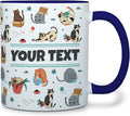 Personalized Mug for Kids - Cats - Custom Name/Text, Ceramic Hot Chocolate/Cocoa/Coffee Cup for Boys/Girls, Birthday/Christmas/Holiday Gift - 11 oz, Navy Blue Handle