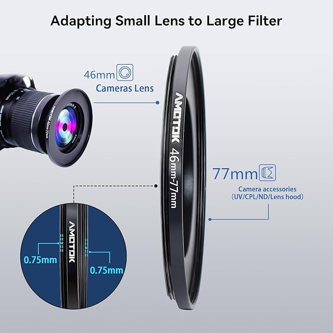 46mm Lens to 77mm Camera Lens Adapter,46mm to 77mm Filter Step-Up Adapter Ring,Compatible All 77mm Filter Accessory