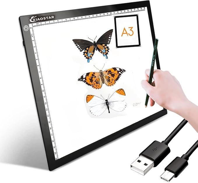 Light Box Drawing Pad A3, Tracing Board with Type-C Charge Cable and Brightness Adjustable for Artists, AnimationDrawing, Sketching, Animation, X-ray Viewing (A3-S)
