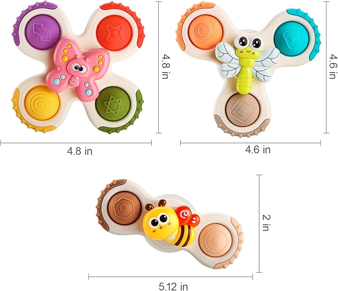 ALASOU 3PCS Pop Suction Cup Spinner Toys for 1 Year Old Boy Girl|Novelty Spinning Tops Toddler Toys Age 1-2|Sensory Baby Bath Toy for Toddlers 1-3|12 18 Months Boy Birthday Gift for Infant