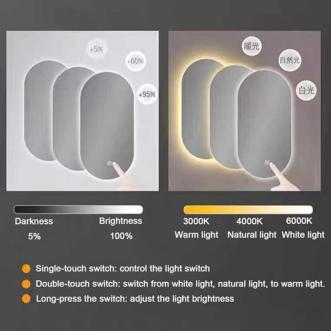 Bathroom Mirror with LED Lights，Bathroom Led Mirror ，Backlit Bathroom Mirror ，LED Mirror for Bathroom，Backlit Lighted Makeup Mirror，with Touch Sensor/Dimming/Demister pad(B,H90*W50cm/H35.4*W19.7IN)
