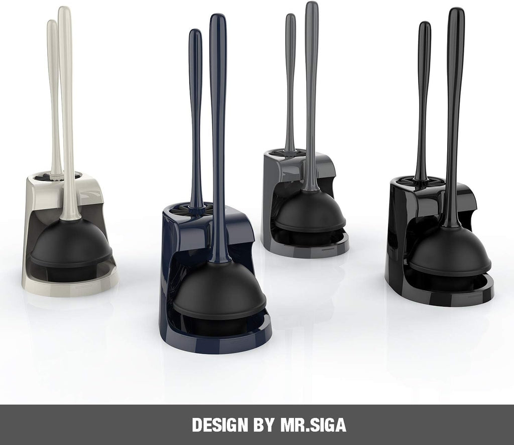 MR.SIGA Toilet Plunger and Bowl Brush Combo for Bathroom Cleaning, Black, 2 Sets