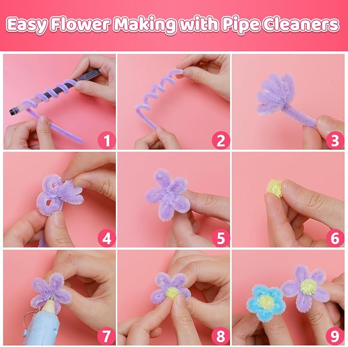 IOOLEEM Pink Pipe Cleaners,500pcs in 5 Colors, Chenille Stems for Art and Craft Projects, Flower DIY Decorations