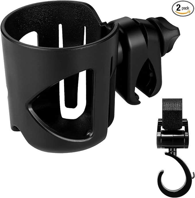 Accmor Universal Cup Holder with Hook, Stroller Cup Holder, 360° Rotatable Large Caliber Designed Bottle Holder for Stroller, Bike, Wheelchair, Walker, Scooter, Black