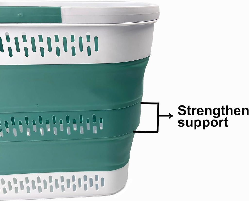 SAMMART 40L (10.5 Gallon) Collapsible Plastic Laundry Basket with Handles - Foldable Pop Up Storage Container/Organizer - Portable Laundry Hamper - Space Saving (1, White/Celadon Green)