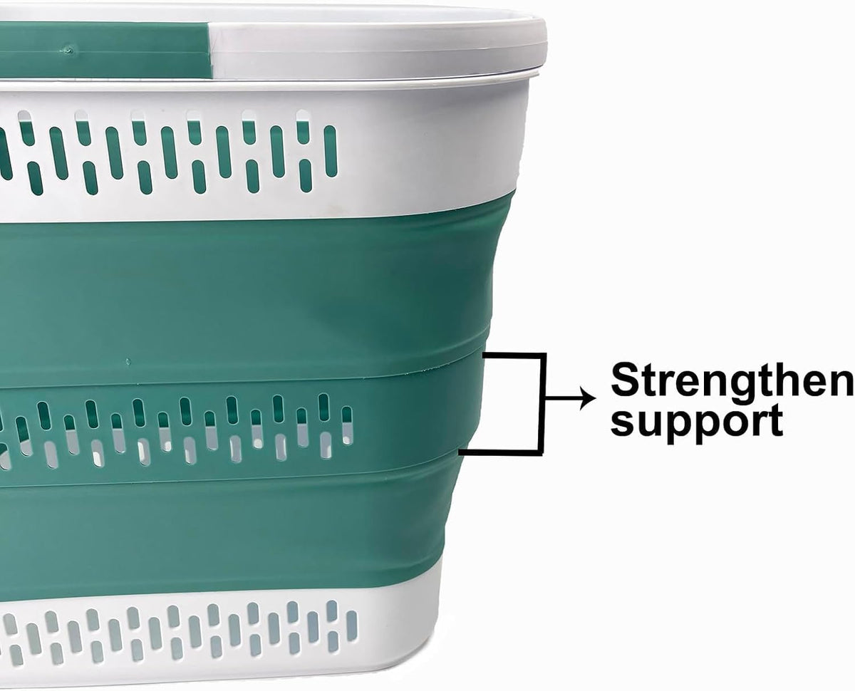 SAMMART 40L (10.5 Gallon) Collapsible Plastic Laundry Basket with Handles - Foldable Pop Up Storage Container/Organizer - Portable Laundry Hamper - Space Saving (1, White/Celadon Green)