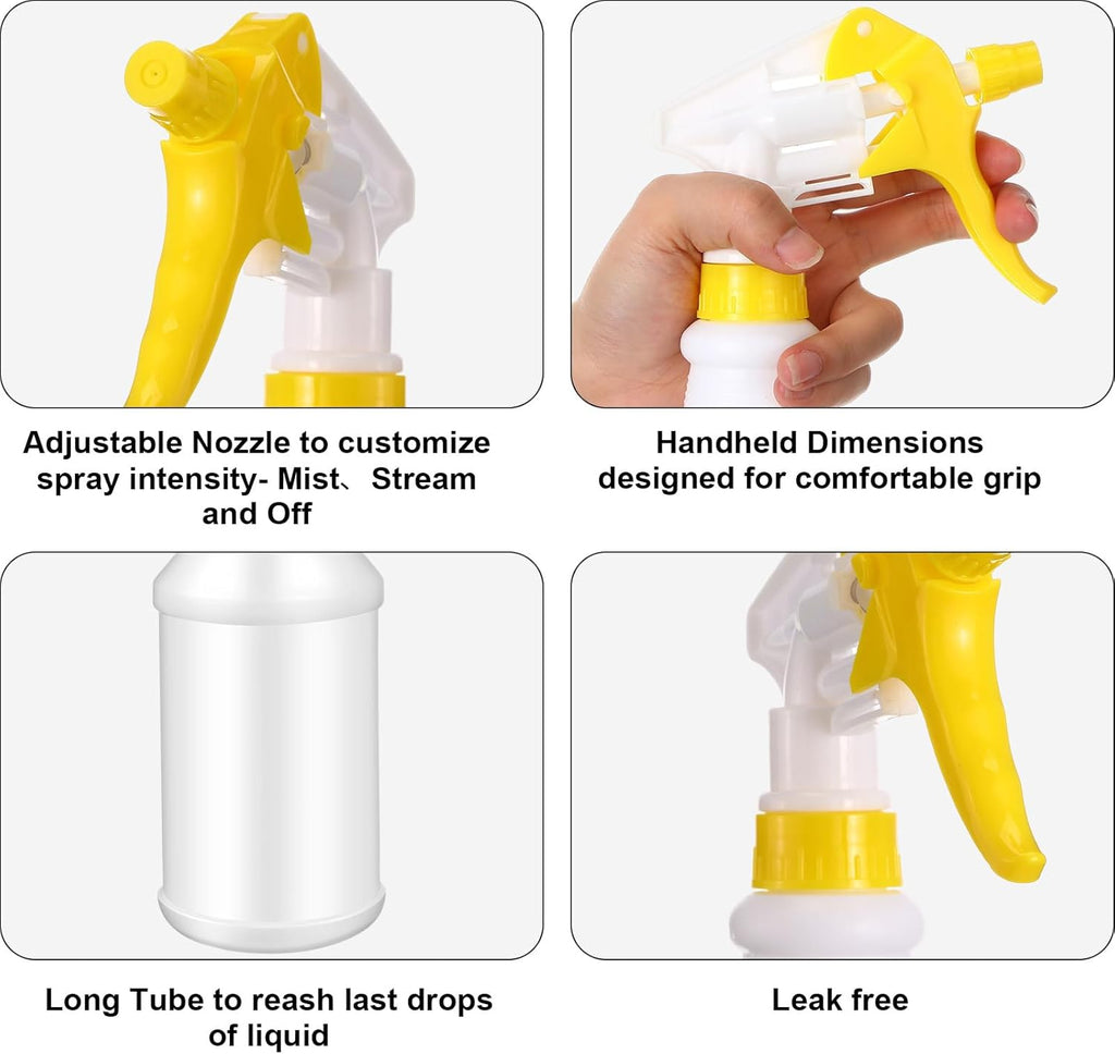 Eccliy 12 Pcs 16 Oz Plastic Spray Bottle, Adjustable Empty Reusable Sprayer for Cleaning, Planting, Water, Bathroom and Kitchen, BBQ, Commercial and Residential(Black, Yellow,Original)