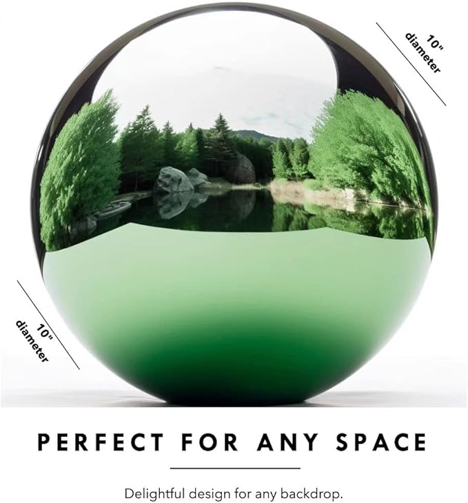 10 Inch Stainless Steel Gazing Globe,v2croft Hollow Ball Mirrored Surface Polished Shiny Sphere,Garden Stainless Steel Gazing Ball for Outdoor Lawn Pond Yard Ornament(Green)