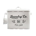AuldHome Design Farmhouse Laundry Powder Container, White Enamelware Detergent Bin w/ Scoop
