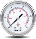 SENCTRL 0-15 Psi Low Pressure Gauge, 2" Dial Size, 1/4 NPT Back Mount, Waterproof, Stainless Steel Case, for Water Air ATV Tire Gas Pressure Test
