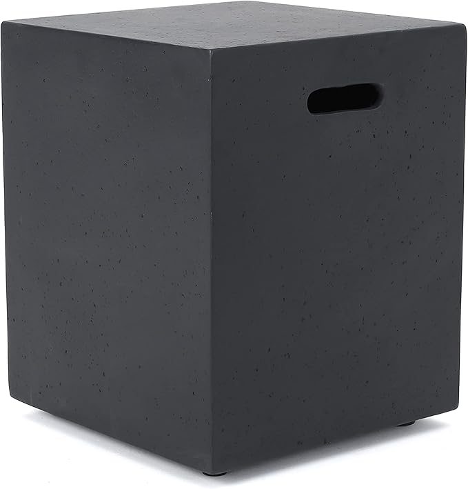 Propane Tank Cover Table for Fire Pits, 20 LB Concrete Propane Tank Holder with Side Handles, Outdoor Tank Storage Side Table for Patio, Gas Griddle, Dark Gray