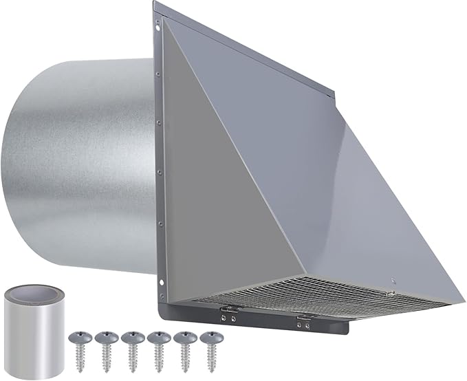 10 Inch Hooded Wall Vent with Screen and Damper,Outdoor Wall Exhaust Vent Cover Cap for Kitchen Range Hood HVAC Duct Dryer Ventilation&Outside Exterior Mount,Galvanized Steel,Gray