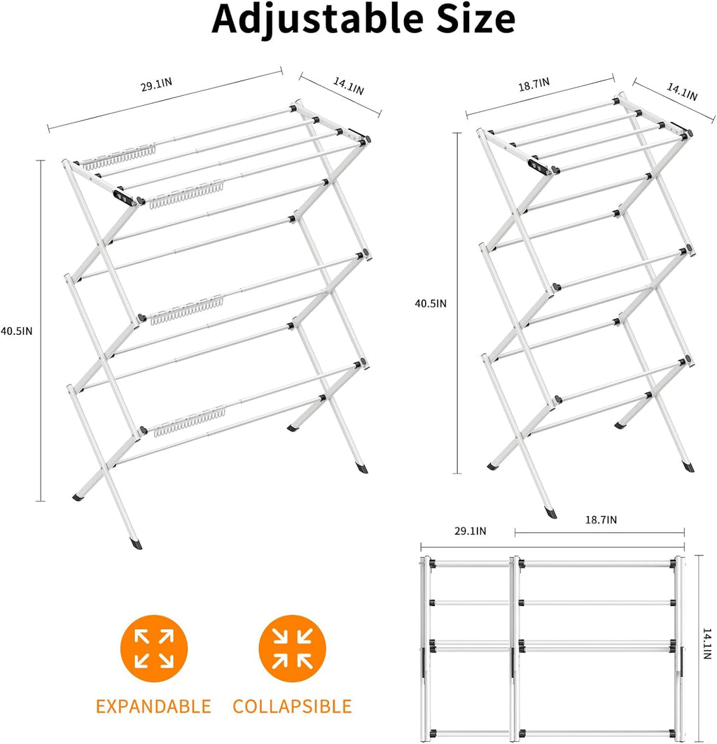 3 Tier Clothes Drying Rack,Foldable & Portable Clothing Drying Rack,Space-Saving Design, Indoor & Outdoor Laundry Rack for Drying Clothes,Metal Dryer Rack-White+Black