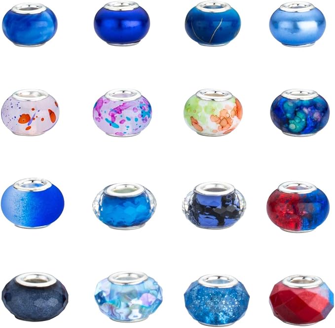 LAIDANLA Blue Mix Large Hole Beads，100pcs 15mm European Large Hole Beads Bulk for Bracelet Pens Jewelry Making Spacer Charms Craft Beads Decoration