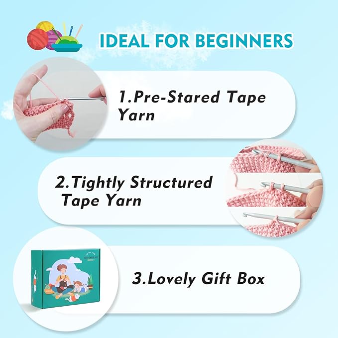Crochet Kit for Beginners,Crochet Starter Kit with Step-by-Step Video Tutorials,DIY Crochet Animal Kits for Adults Kids,Complete Kit Included(2PCS Turtle)