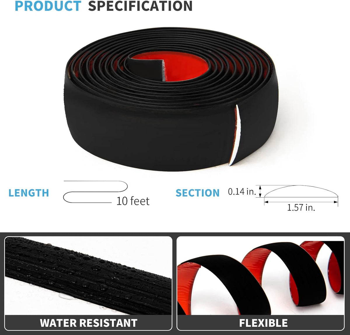 Art3d Self Adhesive Vinyl Floor Transition Strip, Laminate Floor Strip Floor Flat Divider Strip for Joining Floor Gaps, Carpet Threshold Transition, Floor Tiles (10 FT, 1.57in, Black)