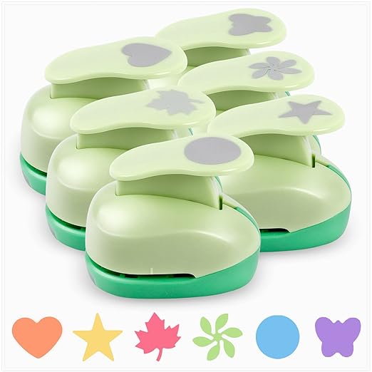 UCEC Paper Punches for Crafting, 1 Inch Craft Puncher, 6 Pcs Hole Punch Shapes Cutters for Paper Craft Heart, Circle, Star, Butterfly, Maple Leaf, Flower Punch Sets for DIY Projects Scrapbook