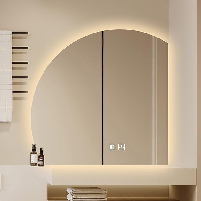 Bathroom Wall Mounted Mirror, LED Illuminated Vanity Mirror with Demister Pad, Mirror for Wall Decor Mirror with Anti-Fog, Dimmable Light Function, Touch Switch (Color : Right Cut, Size : 35.