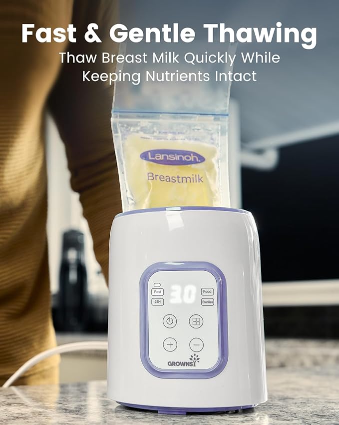 GROWNSY Bottle Warmer, 8-in-1 Fast Baby Bottle Warmer for Breastmilk or Formula, Smart Temperature Control and Automatic Shut-Off Milk Warmer, Baby Essentials for Newborn- Purple