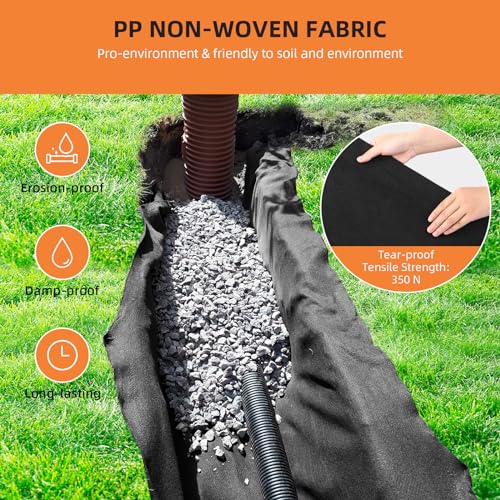 Towallmark Geotextile Landscape, 4ft x 50ft & 6oz Geotextile Fabric, PP Drainage 350N Tensile Strength & 440N Load Capacity, for Driveway & Road Stabilizationr, Erosion Control, French Drains - size: 4ft x 50ft & 6oz