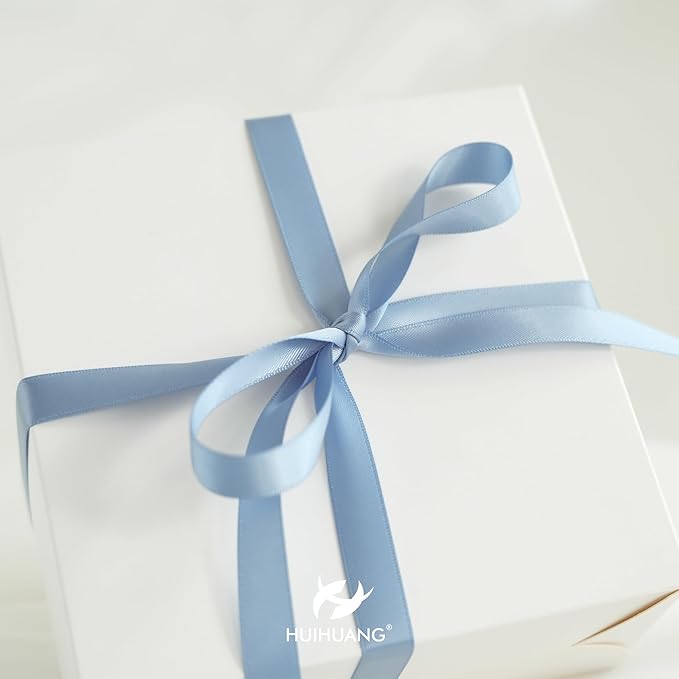 HUIHUANG French Blue Satin Ribbon 1/2 inch X 50 Yards Continuous, Dusty Blue Double-Faced Satin Ribbon for Gift Wrapping, Bows, DIY Crafts, Flower Bouquet, Bridal Wedding Decor, Flower Crowns