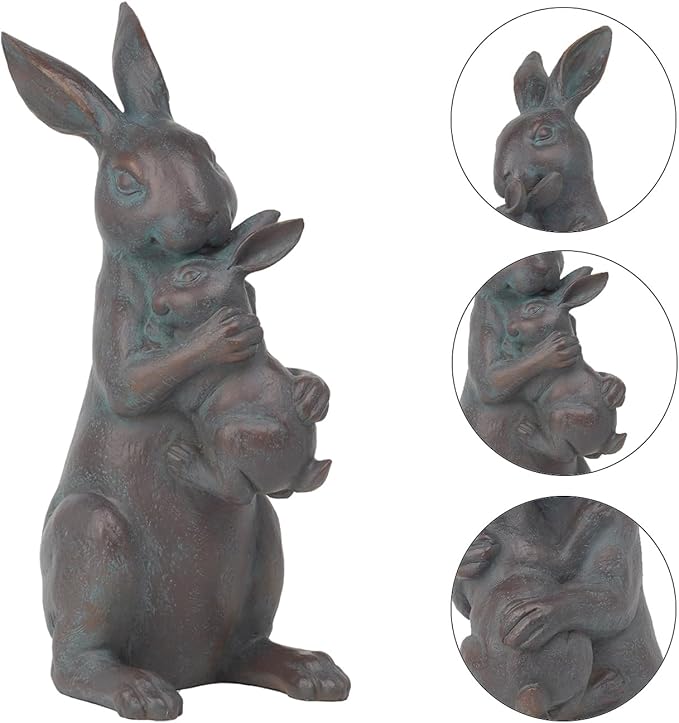 Braxio Bunny Decor Garden Outdoor Statues - Resin Standing Easter Bunny Decor for Outside Yard Decor Garden Statues Outdoor for Mothers Day Birthday Thanksgiving Copper 7.5×5.6×15.3 Inch