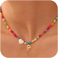 Ursteel Colorful Initial Cute Necklaces for Girls - Trendy Beaded Choker Necklace for Women Teen Girl, Personalized Letter Initial Gifts for Women Kids Jewelry