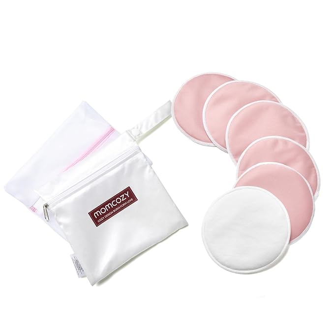 Momcozy Reusable Breast Pads 6 Count, Ultra Thin Washable Nursing Pads, Come with Dry & Wet Separation Bag + Wash Bag