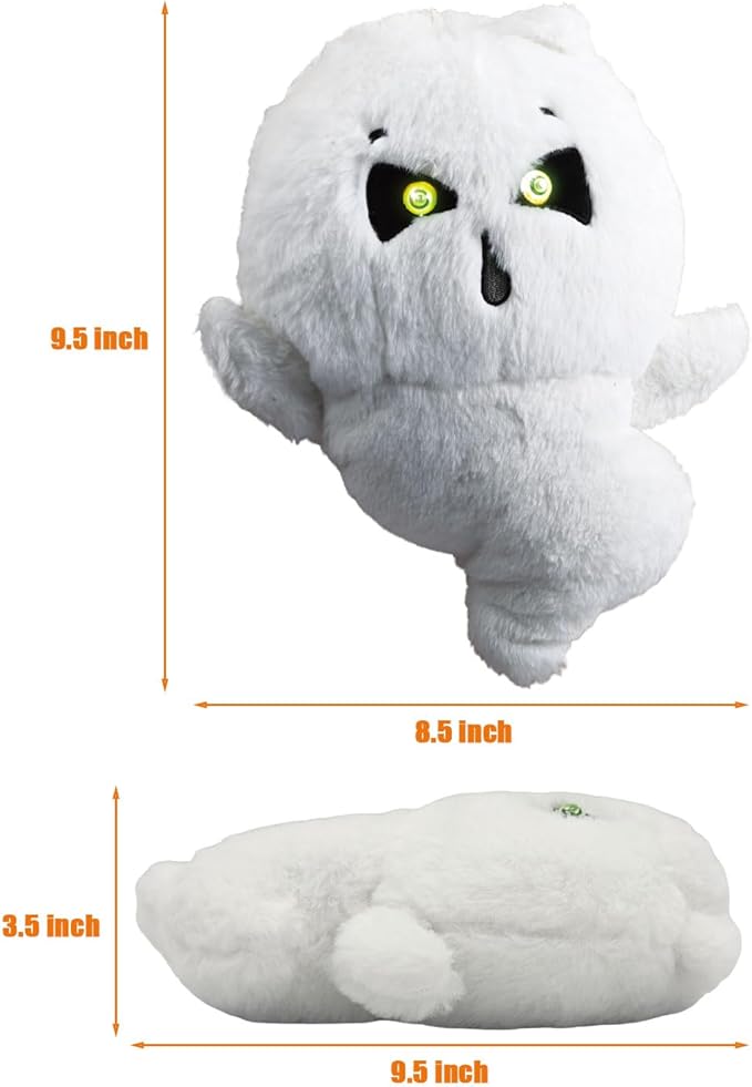SUNLIN Interactive Halloween Ghost Cute Soft Plush Toy Gift for Adults & Kids 3+, Touch & Sound Activated Prank with Sound & Glowing Eyes, Scary Party Supplies Home Decor