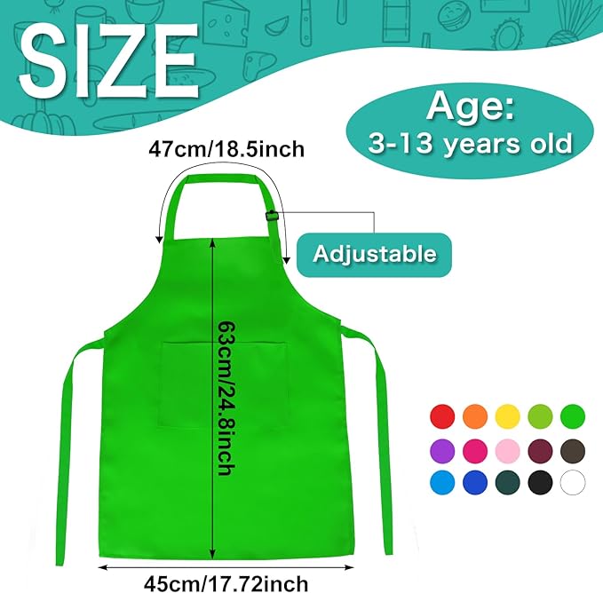 PLULON 15Pcs Kids Aprons Painting Aprons for Kids Aprons for Kids Bulk, Paint Apron Adjustable Children Chef Aprons with 2 Pockets for Girls Boys Painting Baking Cooking Crafting (Multicolor)