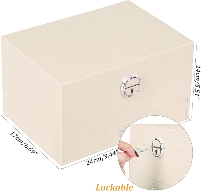 Earrings Jewelry Box for Girls, 5 Layers Jewelry Organizer with Earring Holder Organizer for Girls Earring Organizer Jewelry Boxes for Women Earrings and Necklaces Jewelry Box Organizer Beige