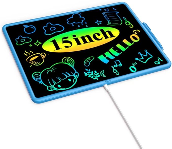 LCD Writing Tablet - 15 Inch Large Doodle Board, Rechargeable Drawing Pad for Kids & Teens, Learning Toys for 3-10+ Year Old Boys & Girls, Birthday & Christmas Gifts, Blue Travel Toys