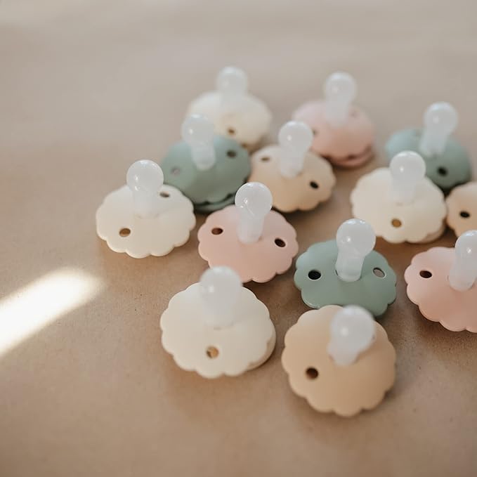 FRIGG Daisy SilkySoft Silicone Baby Pacifier | Made in Denmark | BPA-Free (Biscuit/Lily Pad, 6-18 Months)