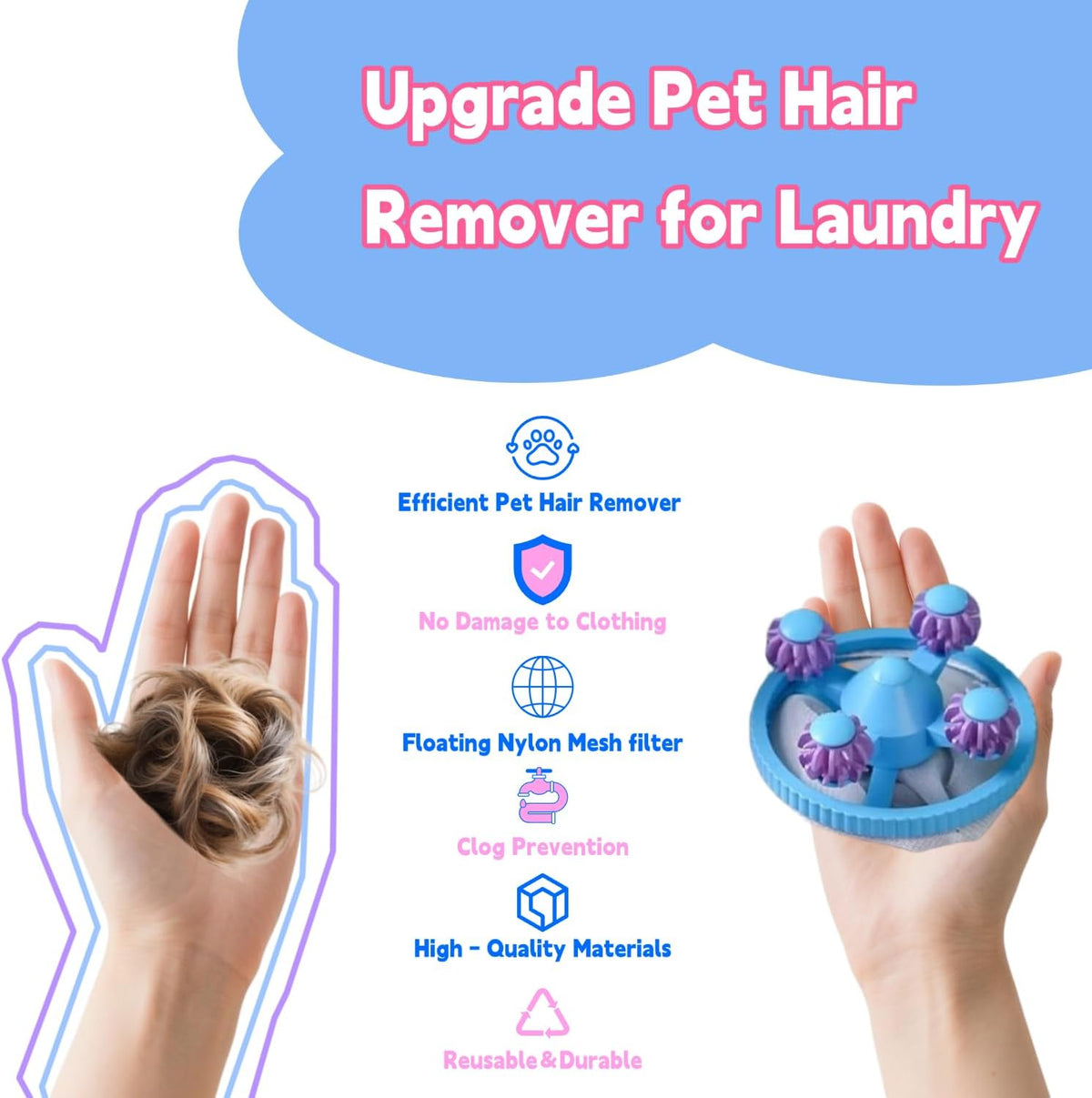 Upgrade Pet Hair Remover for Laundry - Lint Catcher for Washing Machine, Reusable Household Hair Filter Washer Lint Trap Net Pouch (4 Pieces)