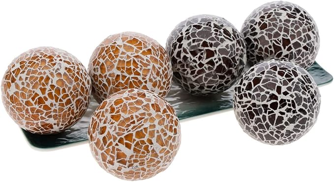 6 PCS 2.5inch Round Glass Mosaic Sphere Balls Set Living Room Table Bowls Vases Home Centerpieces Decorative Orbs Christmas Thanksgiving Wedding Party