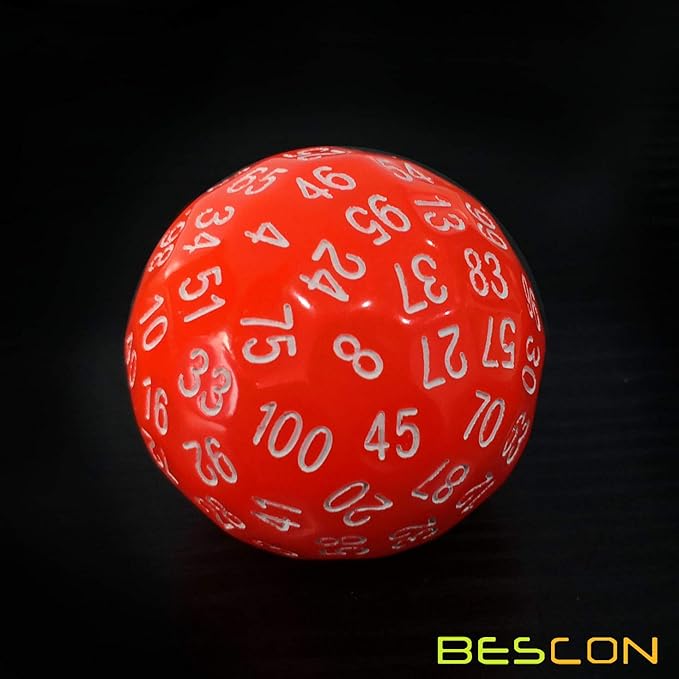Bescon Glowing Polyhedral 100 Sides Dice Cerise Red, Luminous D100 Dice, 100 Sided Cube, Glow in Dark D100 Game Dice
