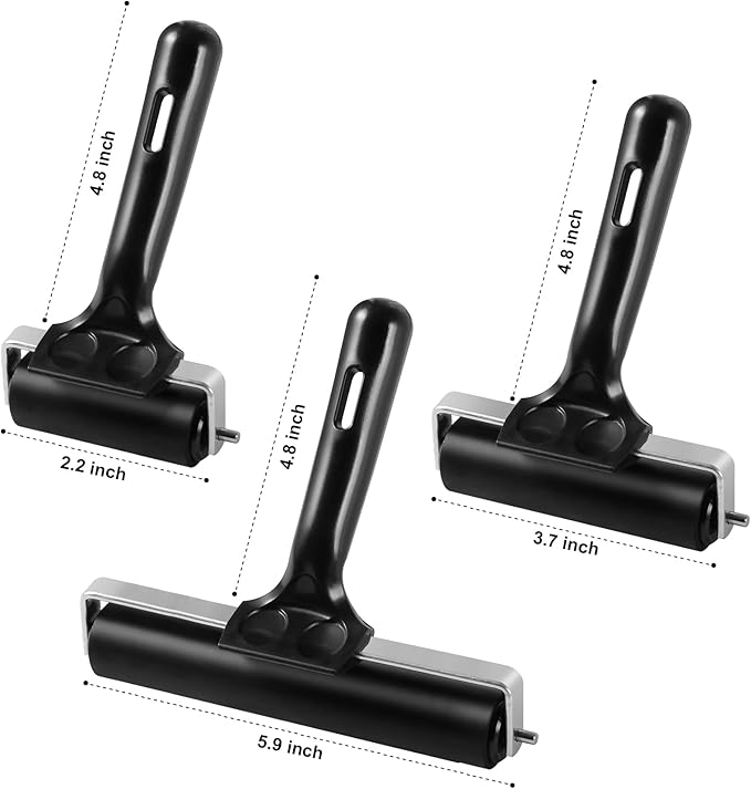 3 Pack Brayer Rollers for Crafting, Vinyl Rubber Roller Brayers, Printmaking Brayer Rollers for Cricut Maker, Gluing, Printing, Inking and Stamping(Black)